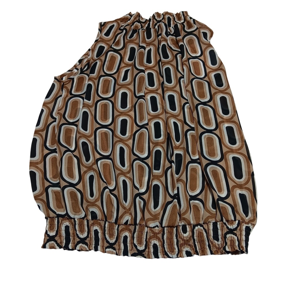 Agora Womens Medium Top‎ Sleeveless Gathered Neck/Waist Circle Print M D10